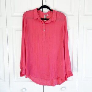 Anthropologie Dolan Pink Long Sleeve Collared Top Women's Size Medium M
